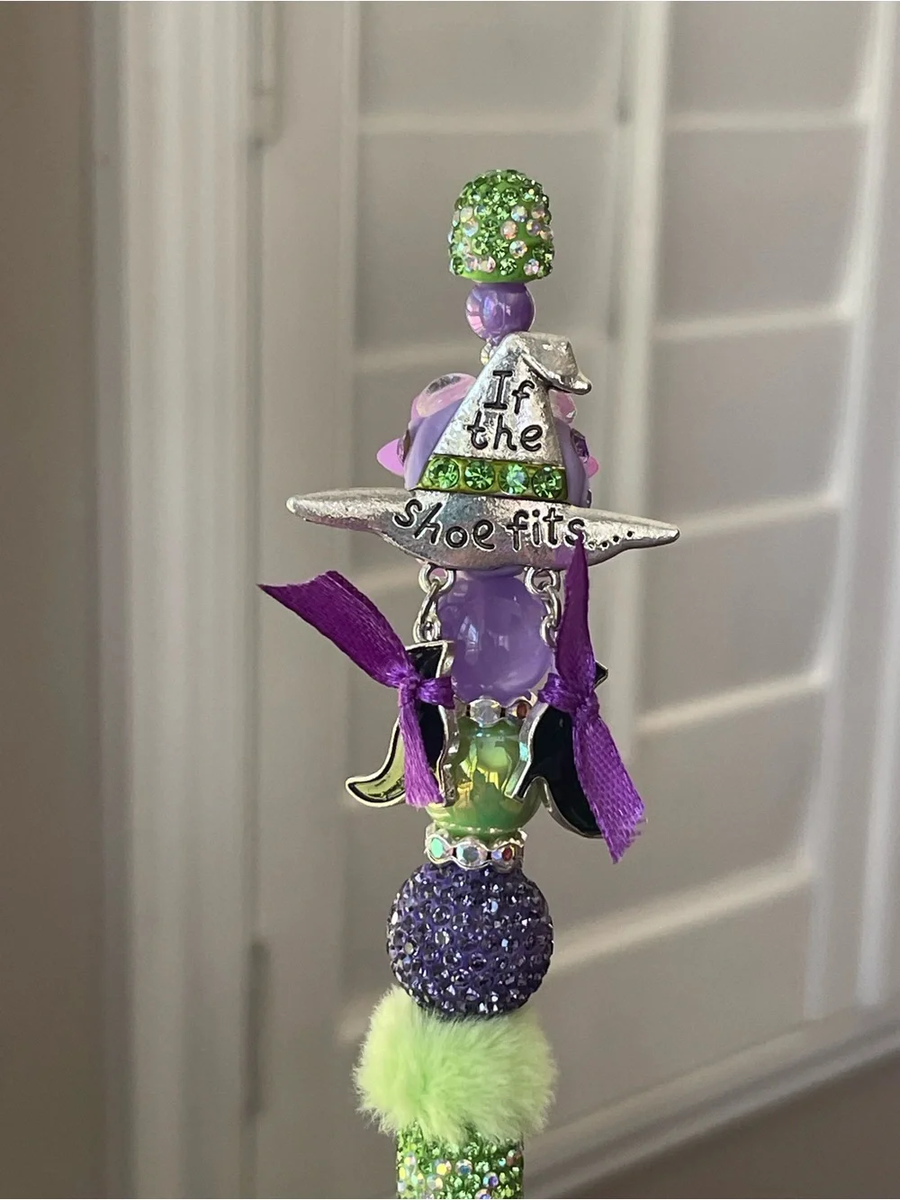 Beaded Pen Rhinestone Green Purple Witch Hat Halloween 